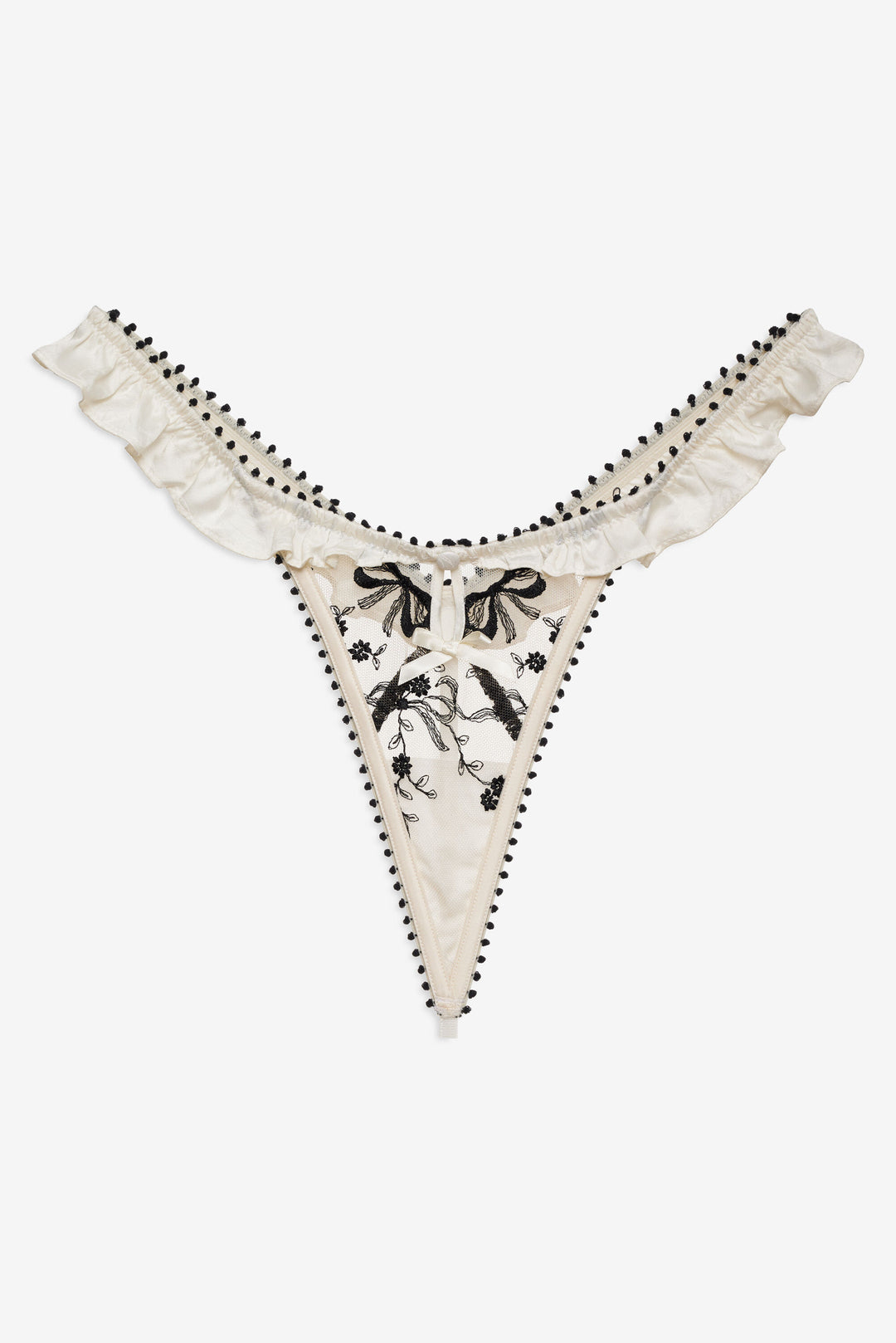 Women Bow Time Thong Panty - Cream