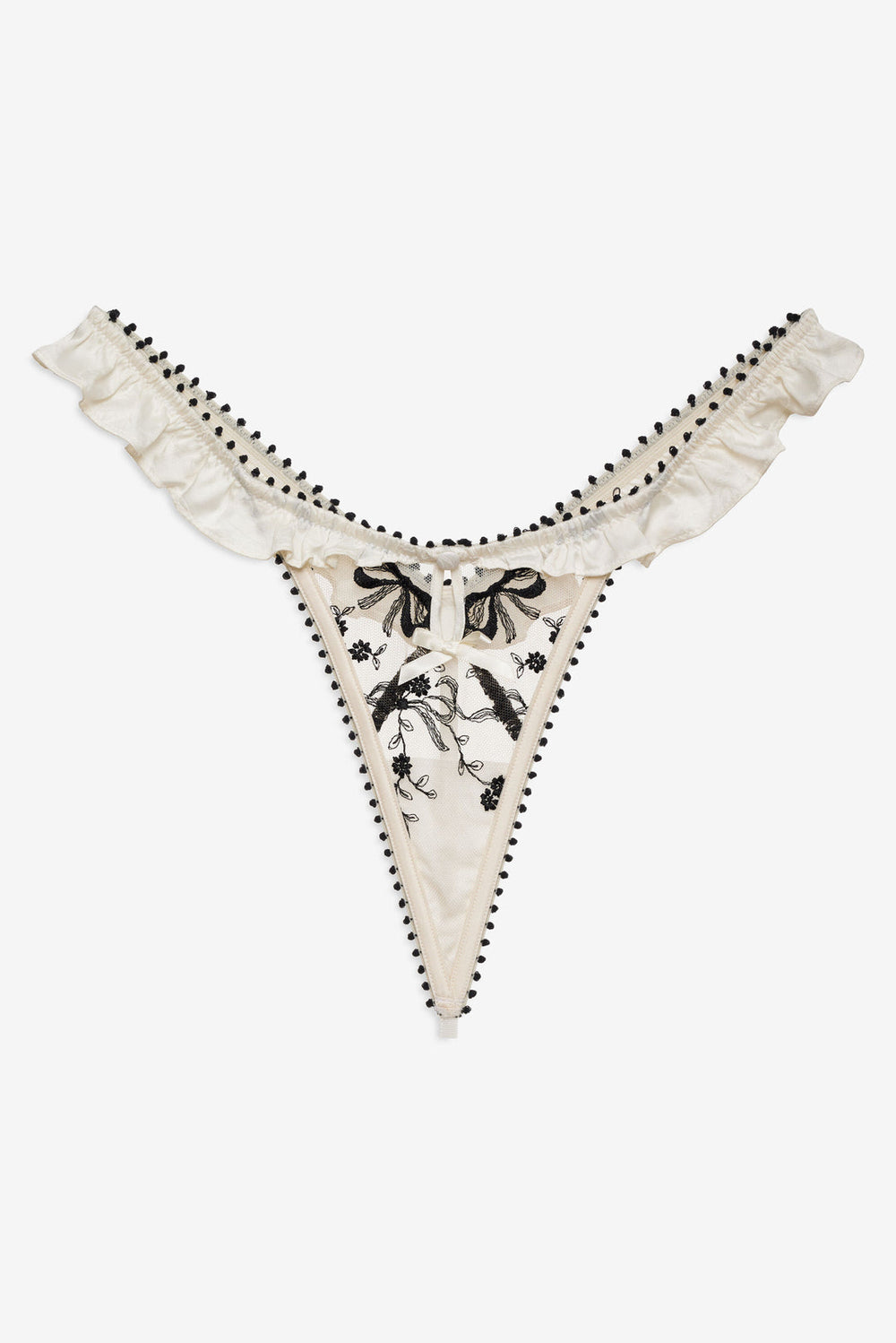 Women Bow Time Thong Panty - Cream