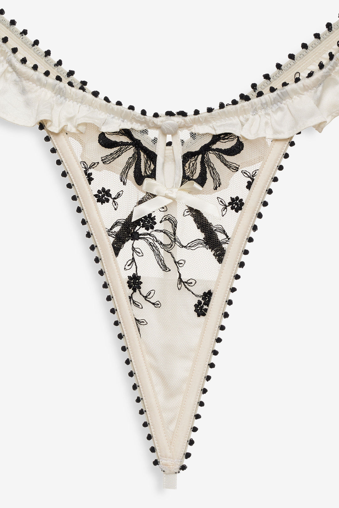 Women Bow Time Thong Panty - Cream