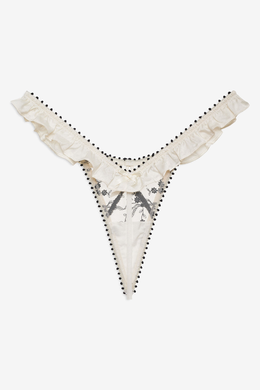 Women Bow Time Thong Panty - Cream