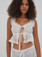 Women Antique Store Lace Top - White