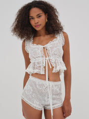 Women Antique Store Lace Shorts - White