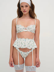 Women Budding Blossom Garter Belt - White