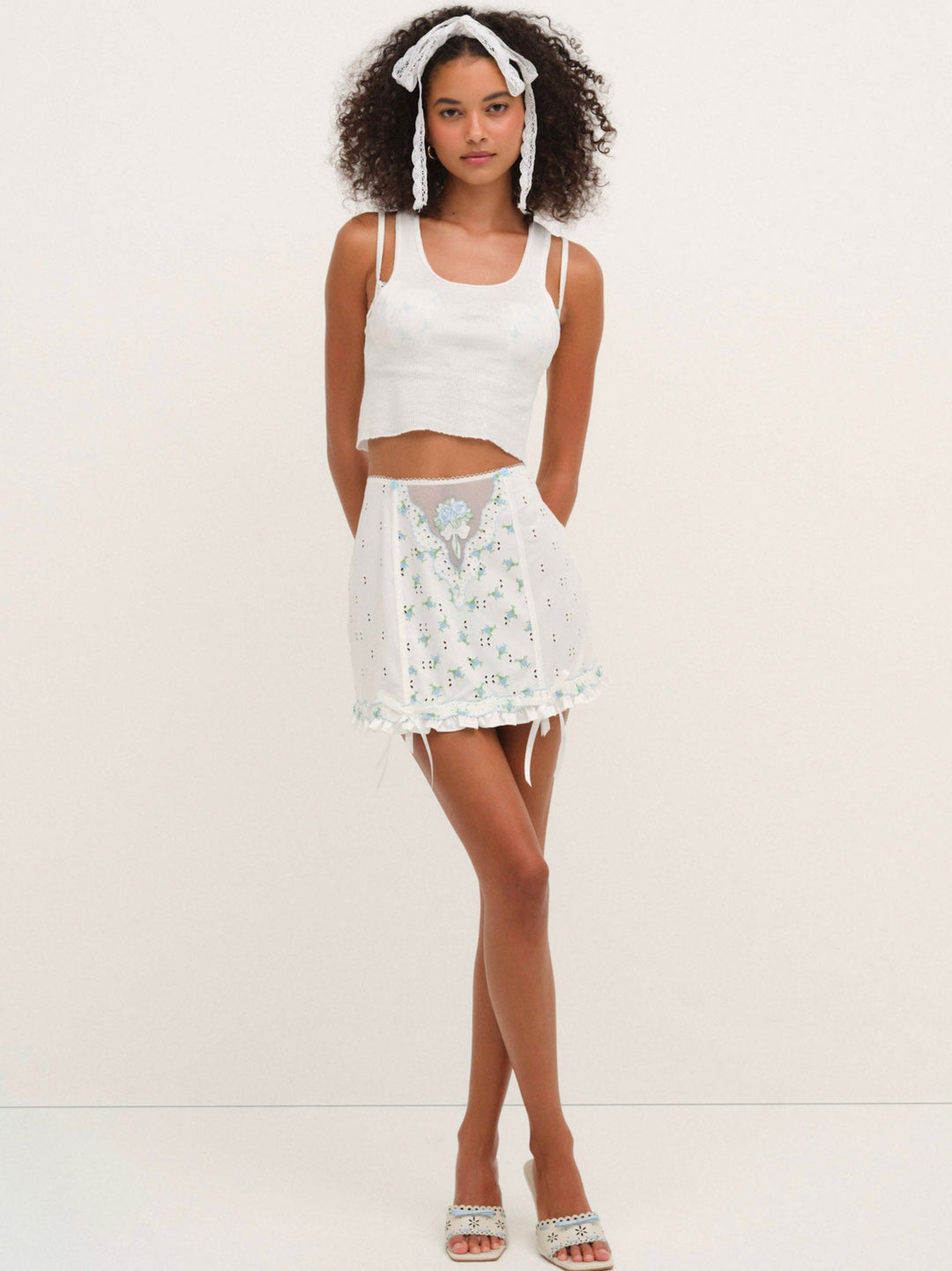 Women Budding Blossom Garter Skirt - White