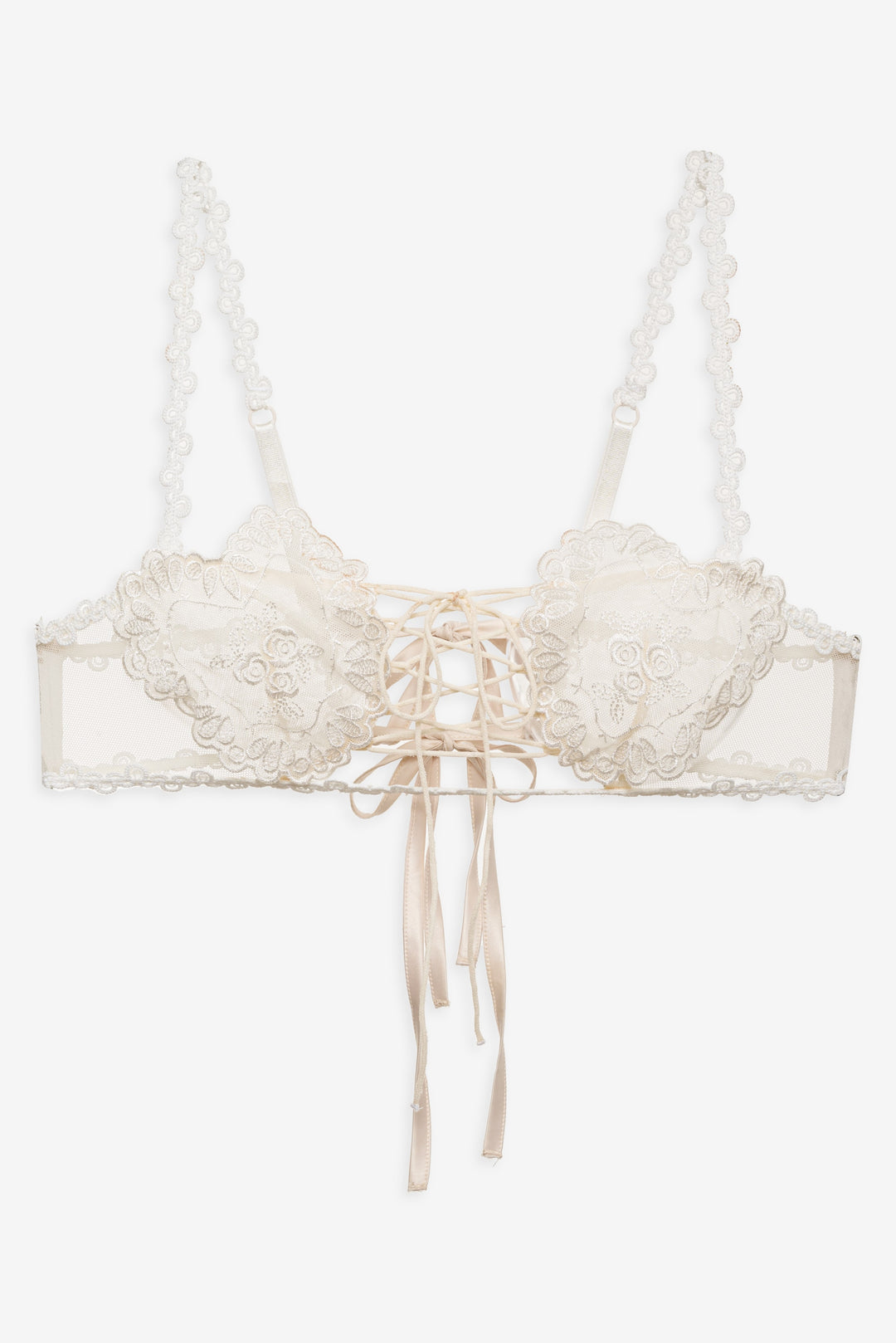 Women Vintage Embroidery Bra - White