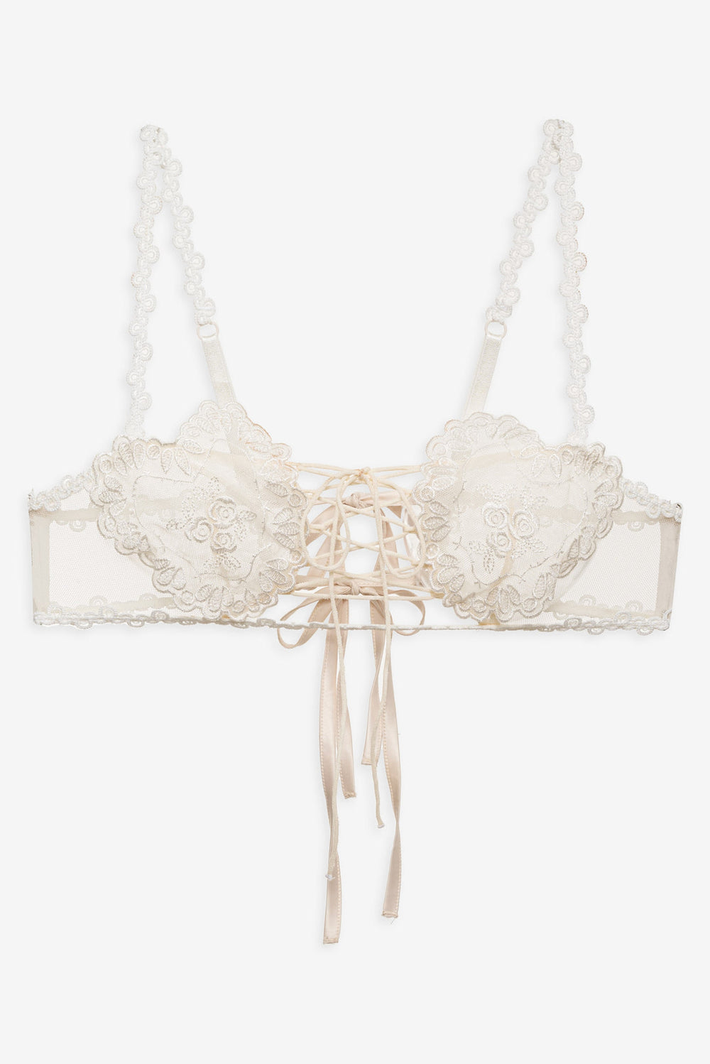 Women Vintage Embroidery Bra - White