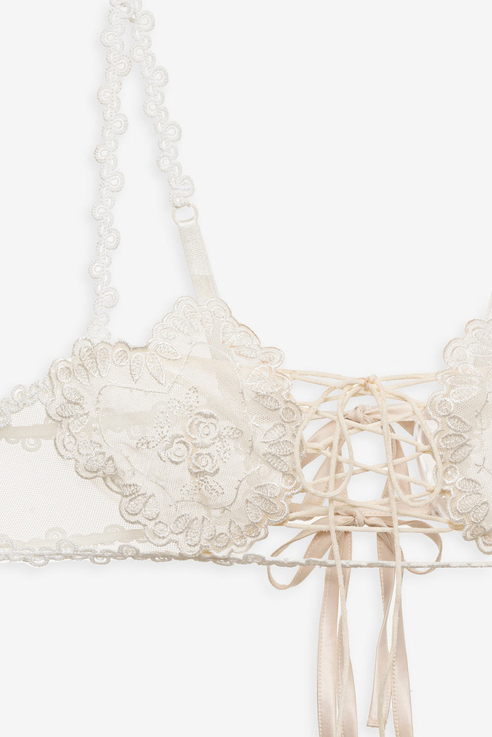 Women Vintage Embroidery Bra - White