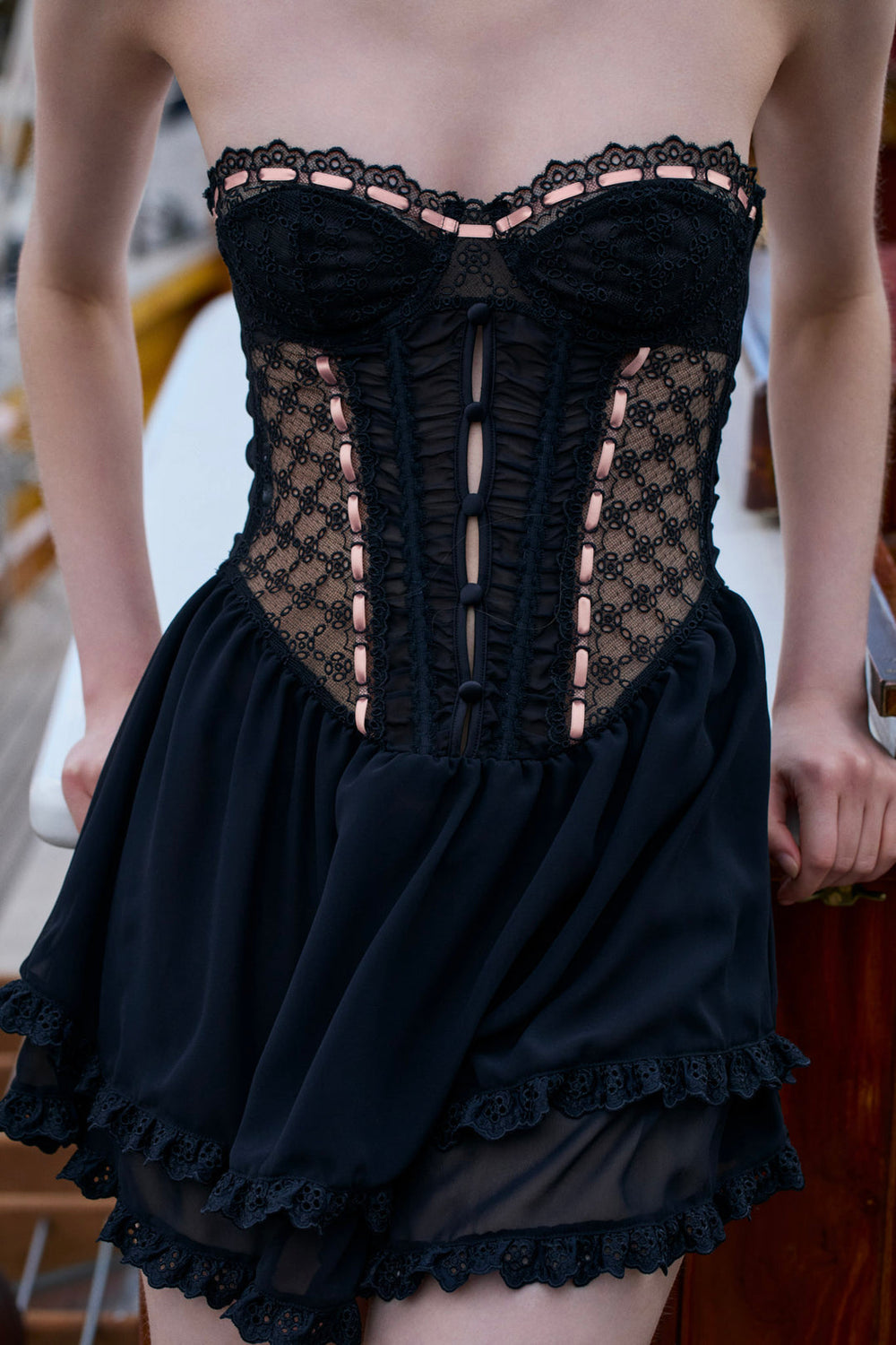 Women Elena Eyelet Slip Dress - Black