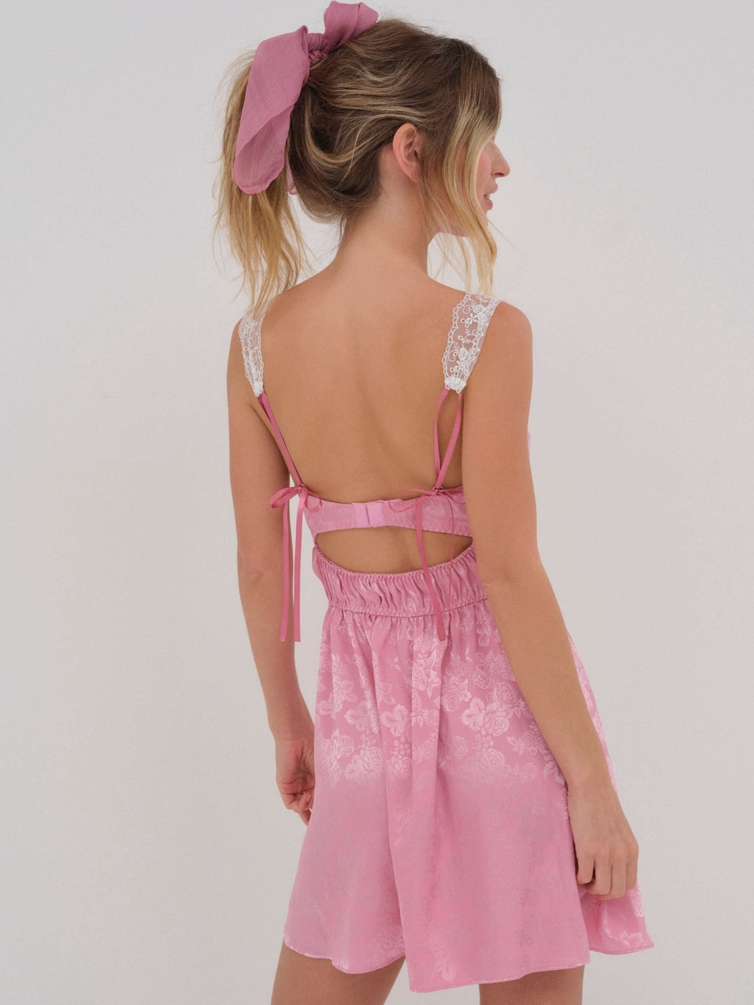 Women Rose Milk Eyelet Slip Dress - Pink