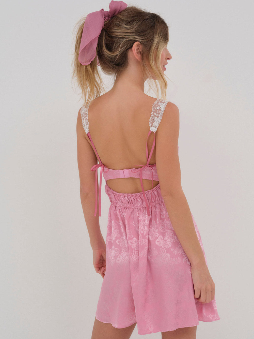 Women Rose Milk Eyelet Slip Dress - Pink