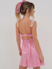 Women Rose Milk Eyelet Slip Dress - Pink