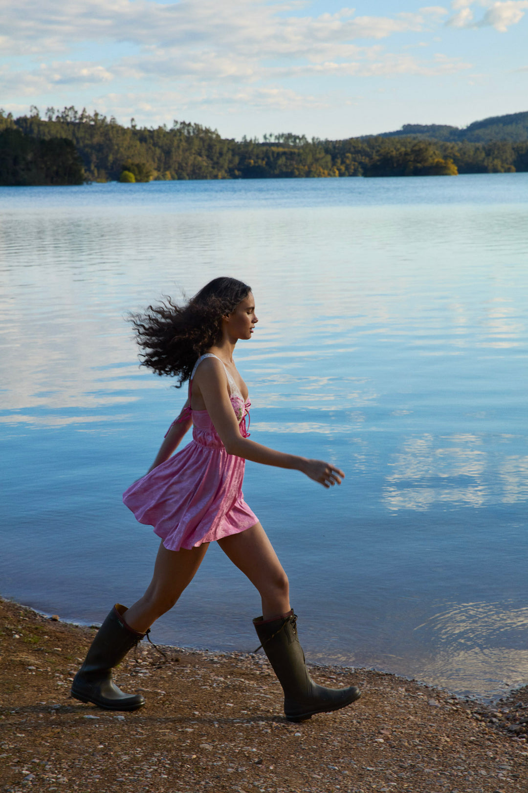 Women Rose Milk Eyelet Slip Dress - Pink