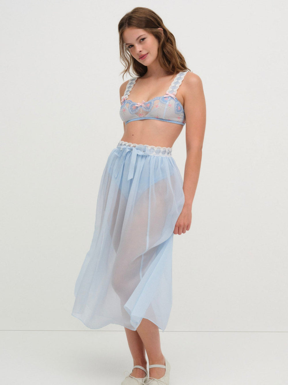 Women Dainty Doily Midi Skirt - Blue