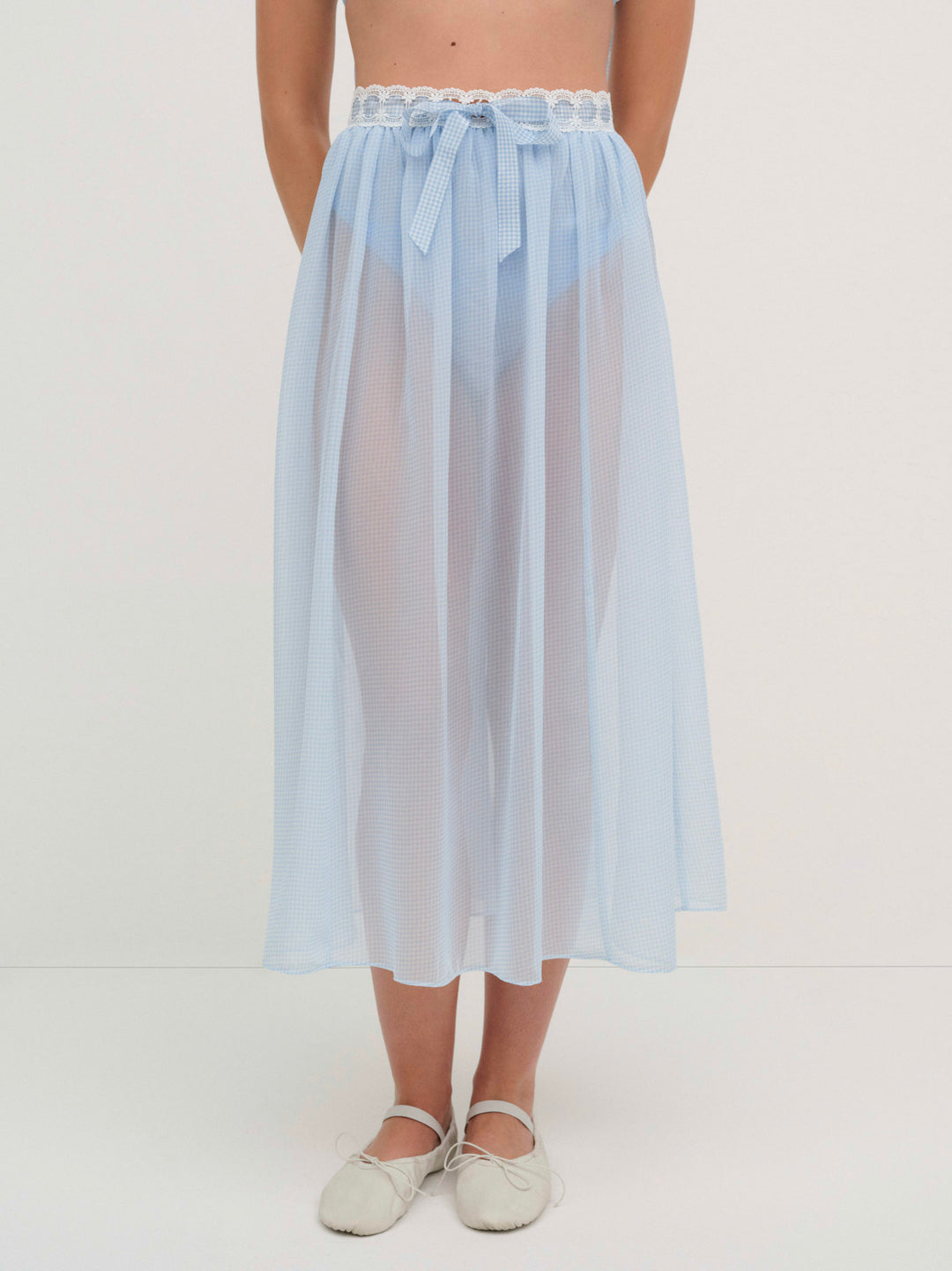 Women Dainty Doily Midi Skirt - Blue