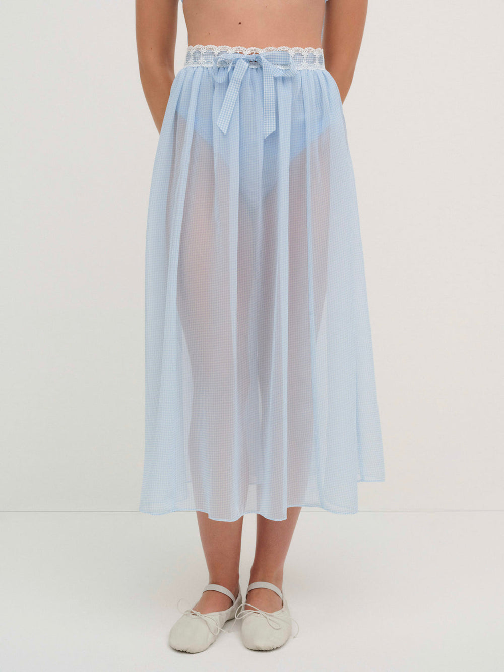 Women Dainty Doily Midi Skirt - Blue