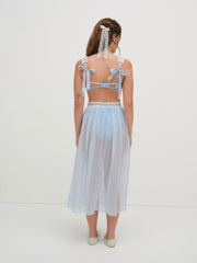 Women Dainty Doily Midi Skirt - Blue