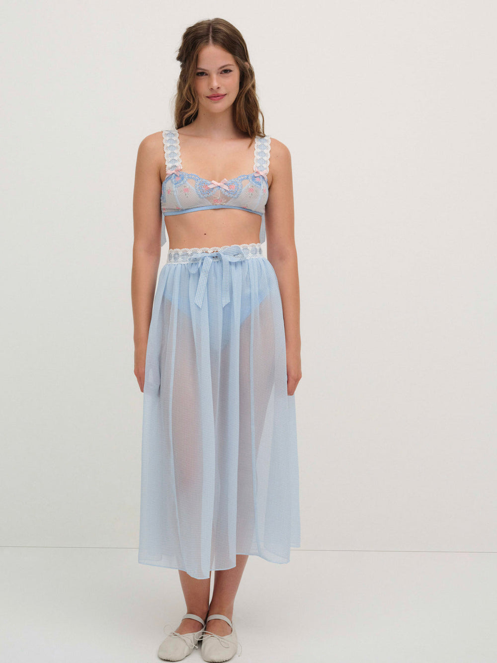 Women Dainty Doily Midi Skirt - Blue