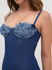 Women Denim Hearts Slip Dress - Blue