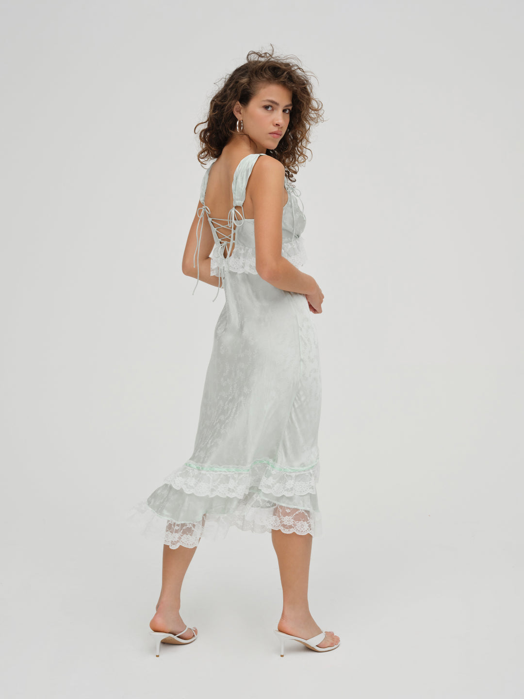 Women Mint Twist Jacquard Midi Slip Dress - Mint