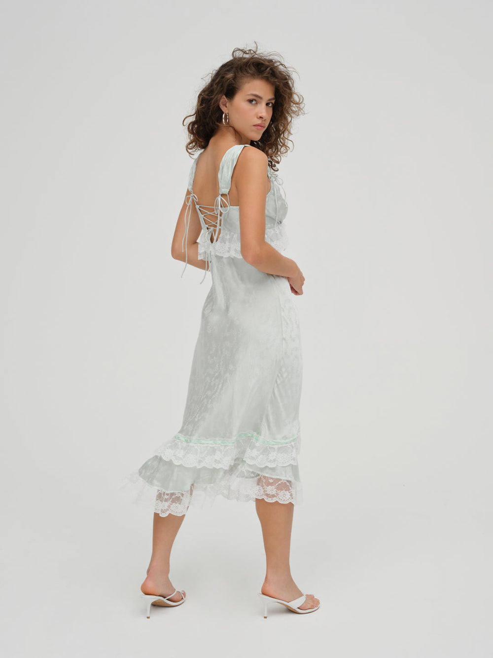 Women Mint Twist Jacquard Midi Slip Dress - Mint
