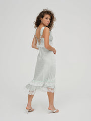 Women Mint Twist Jacquard Midi Slip Dress - Mint