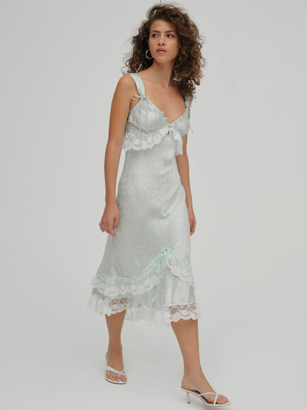 Women Mint Twist Jacquard Midi Slip Dress - Mint