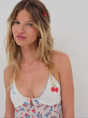 Women Forget Me Not Embroidery Slip Dress - White