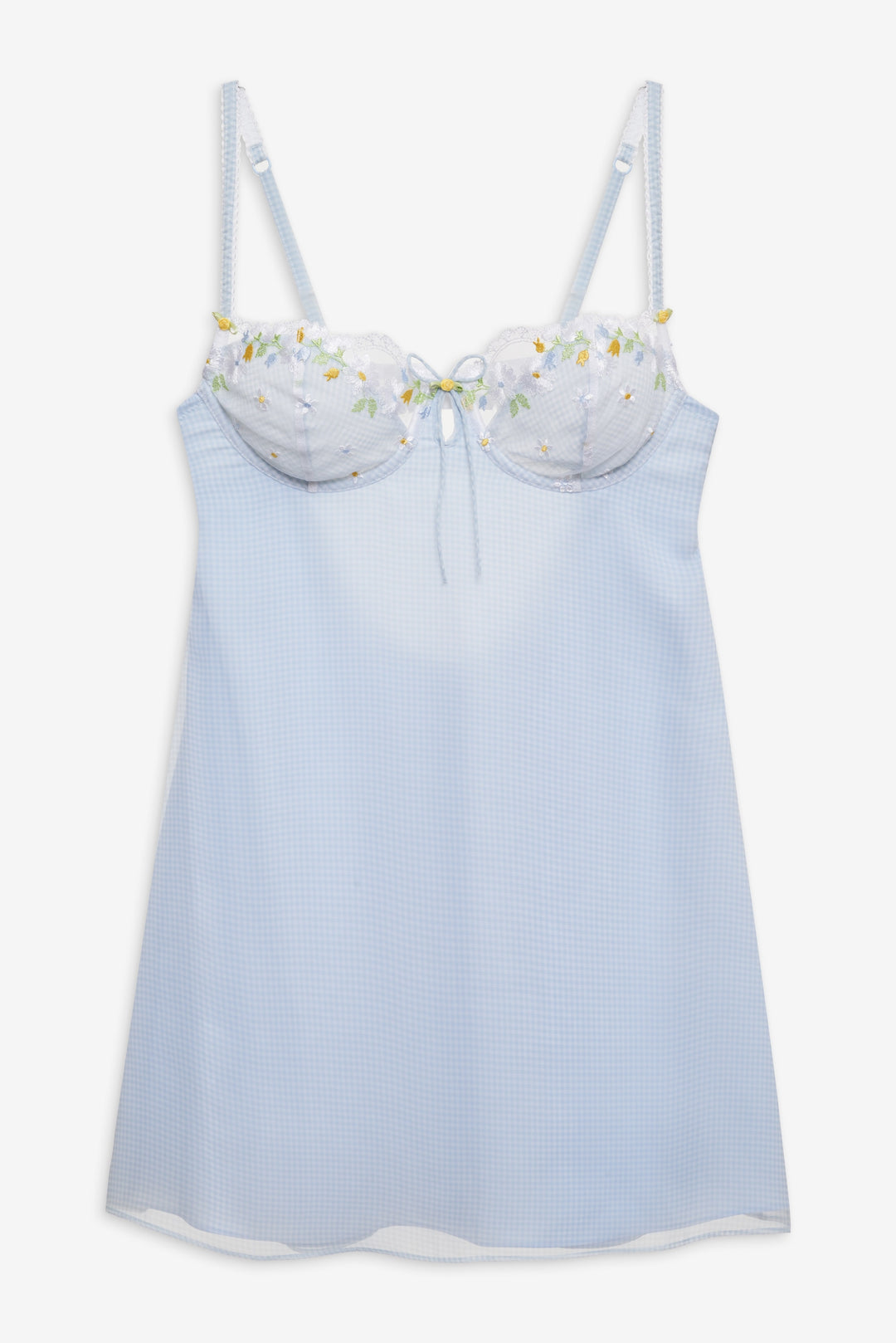 Women Gingham Rose Slip Dress - Blue