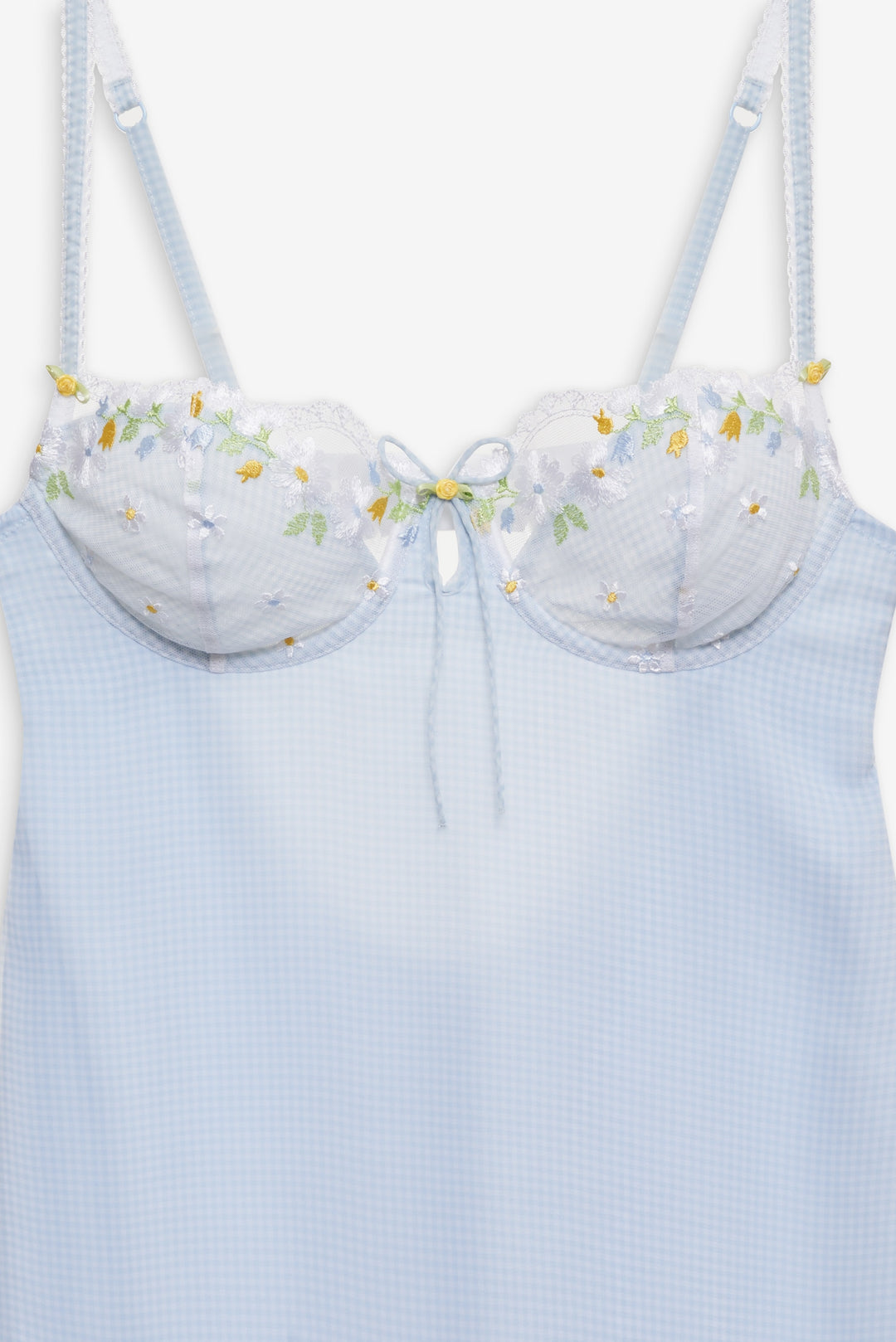 Women Gingham Rose Slip Dress - Blue