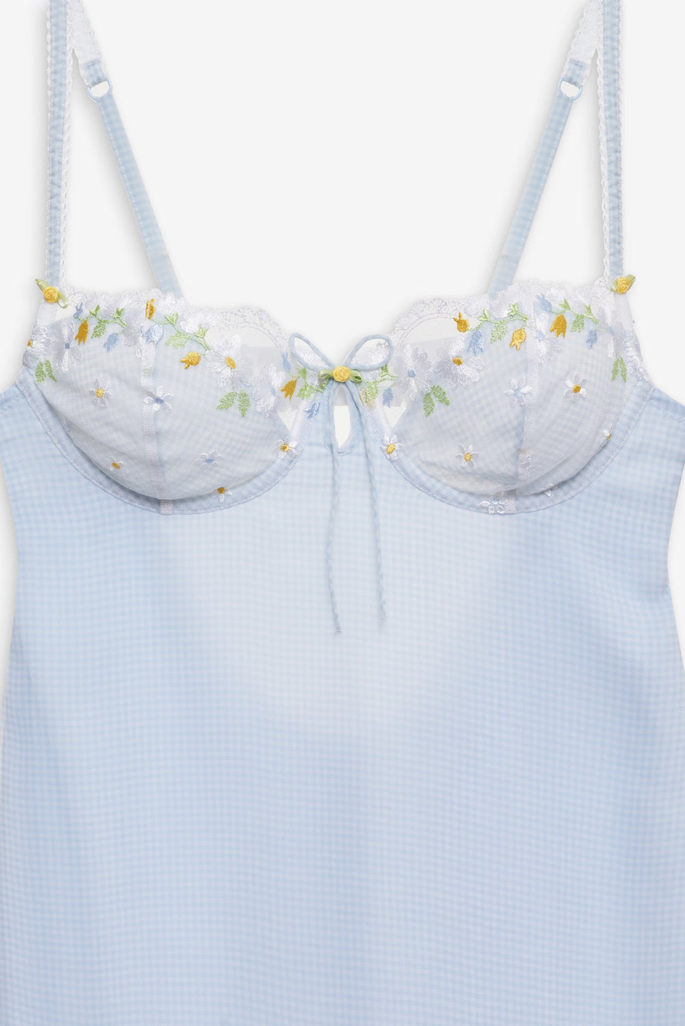 Women Gingham Rose Slip Dress - Blue