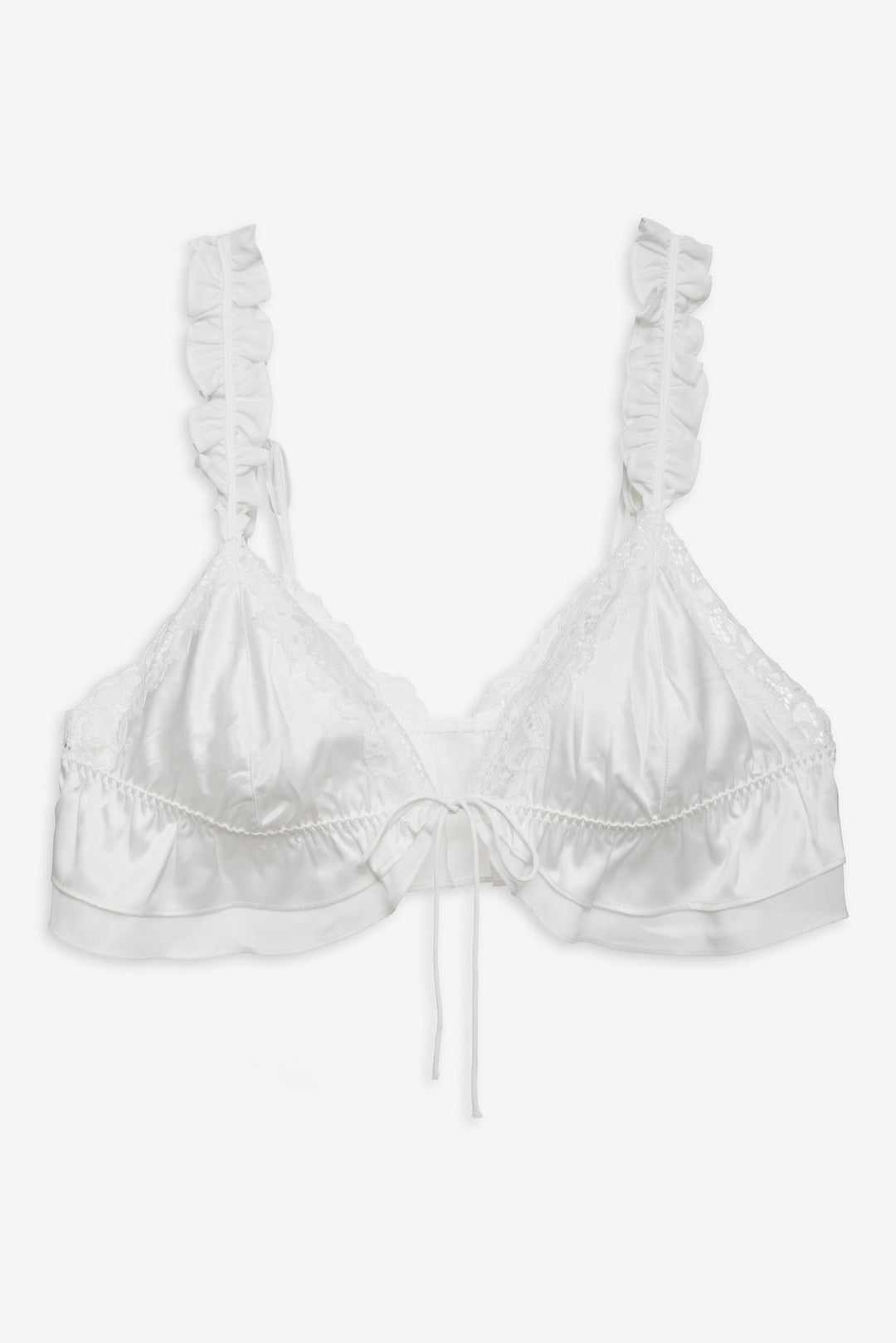 Women Butterfly Lace Ruffle Bralette - White