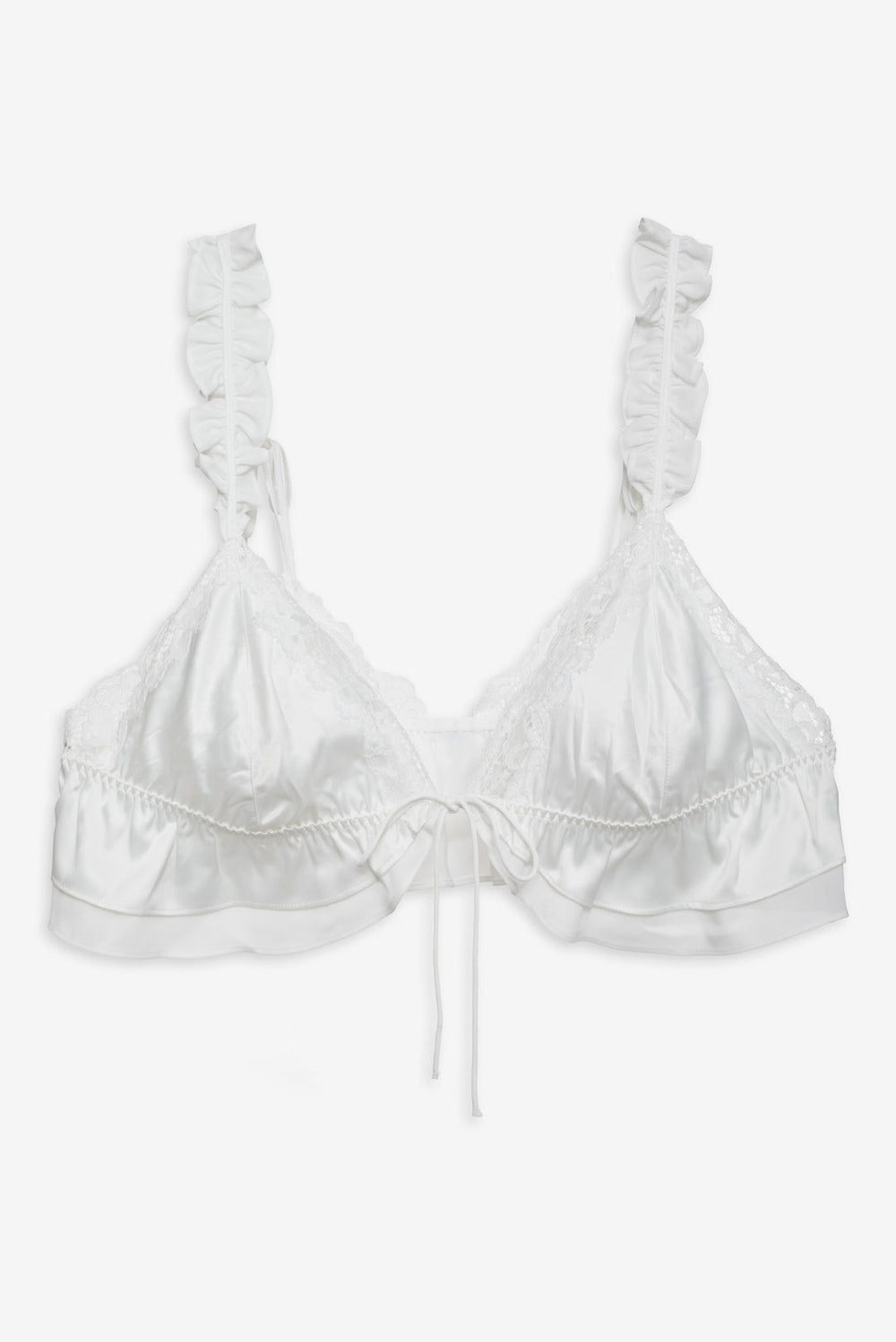 Women Butterfly Lace Ruffle Bralette - White