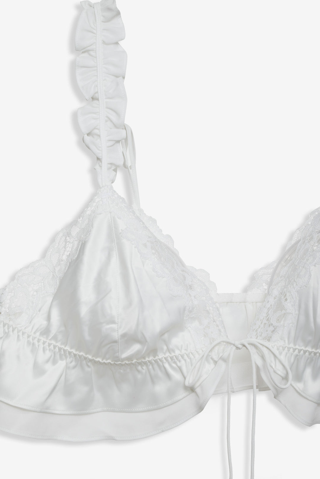 Women Butterfly Lace Ruffle Bralette - White
