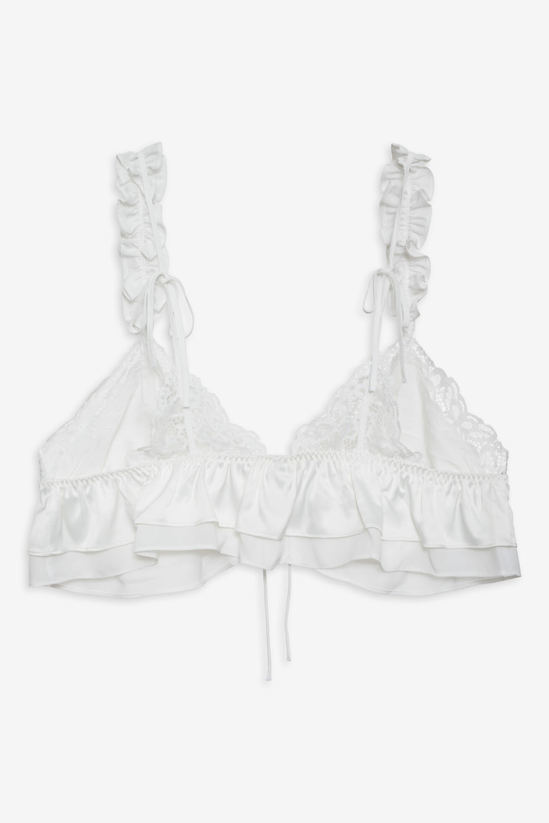 Women Butterfly Lace Ruffle Bralette - White