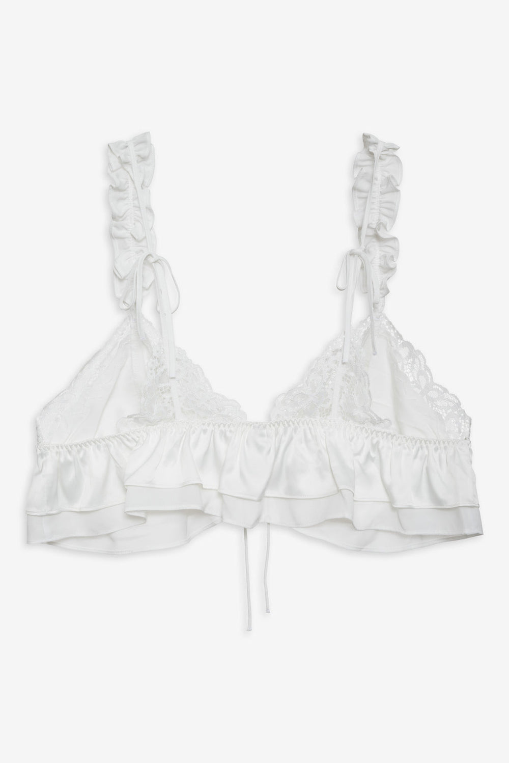 Women Butterfly Lace Ruffle Bralette - White