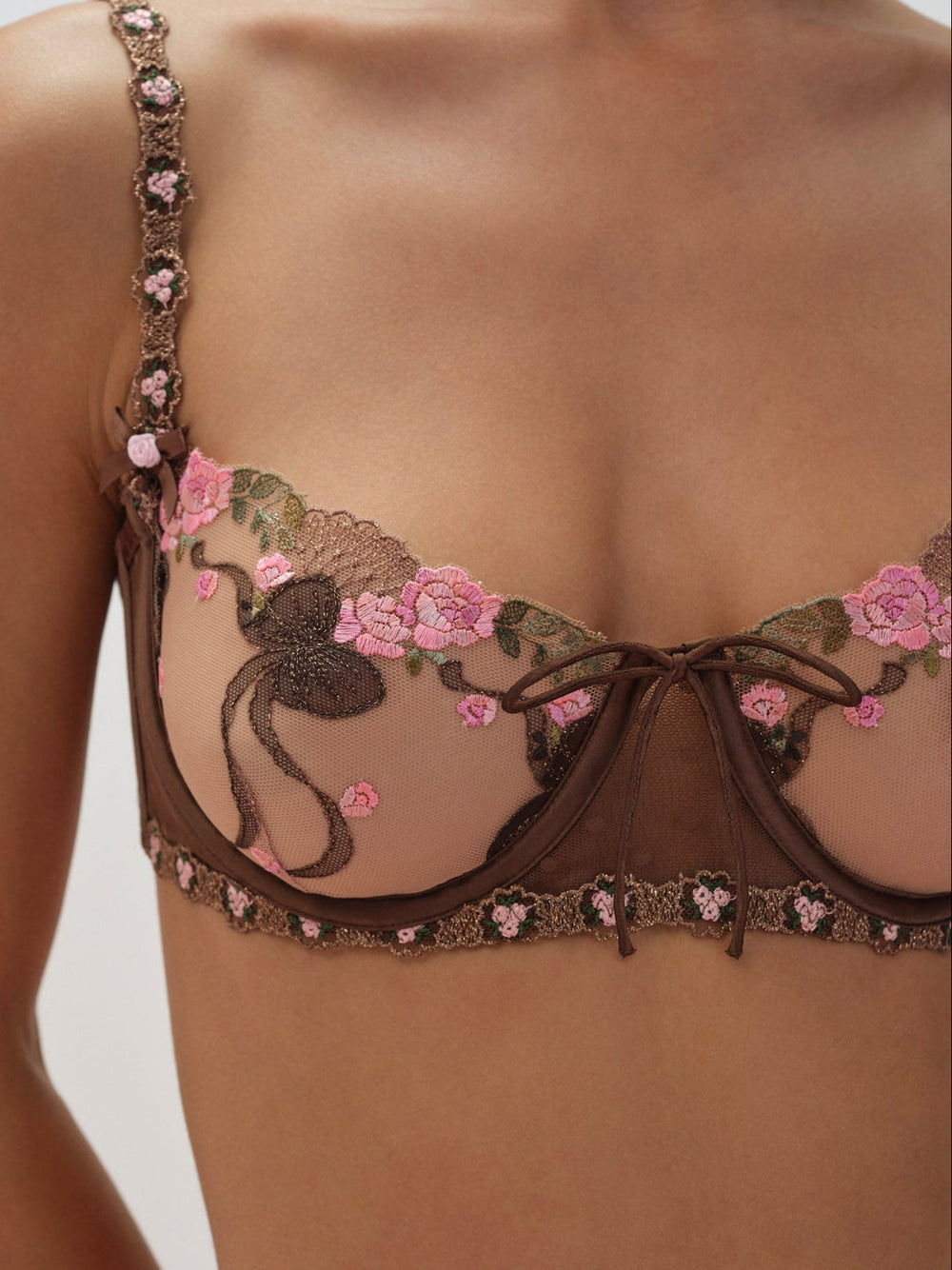 Women Runaway Bows Underwire Bra - Brown