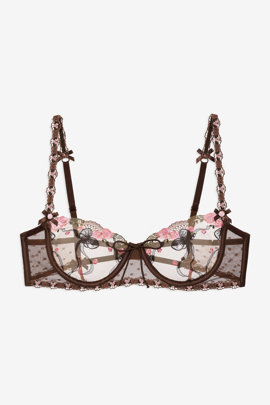 Women Runaway Bows Underwire Bra - Brown