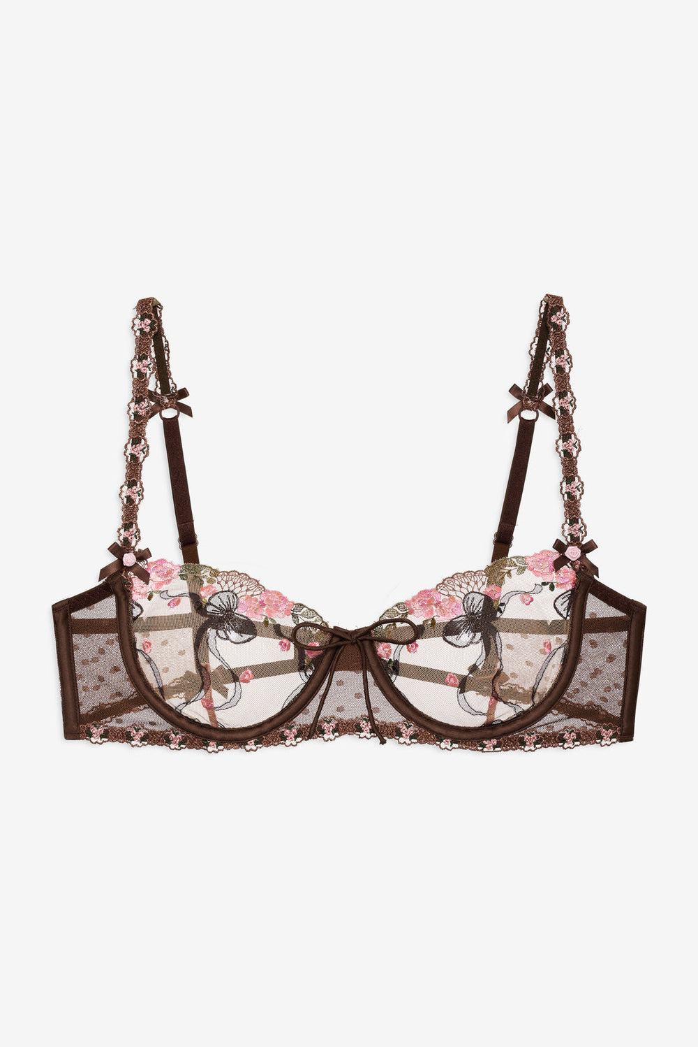 Women Runaway Bows Underwire Bra - Brown