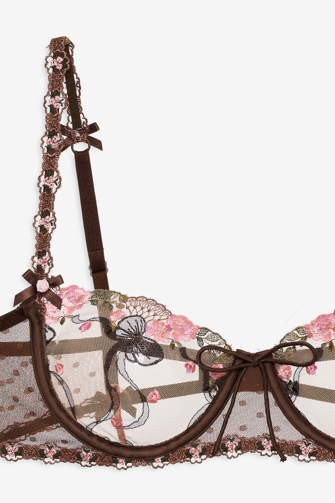 Women Runaway Bows Underwire Bra - Brown