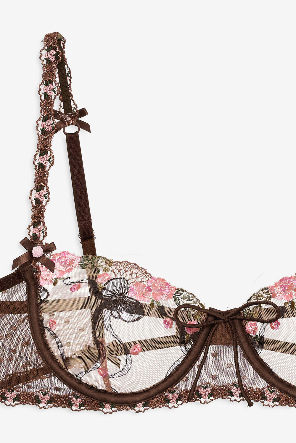 Women Runaway Bows Underwire Bra - Brown