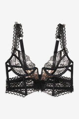 Women Swirly Floral Embroidered Bustier - Noir