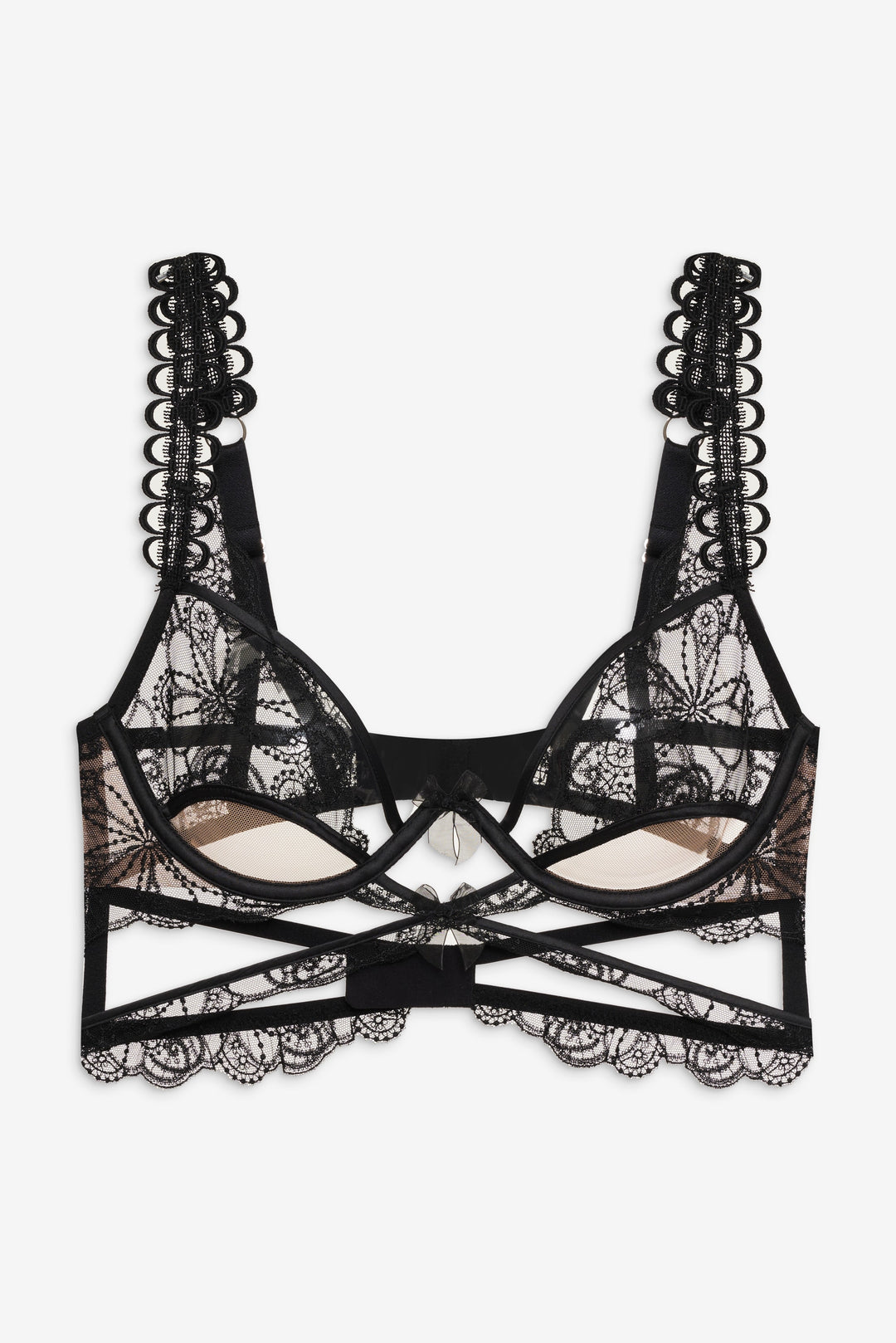 Women Swirly Floral Embroidered Bra - Noir