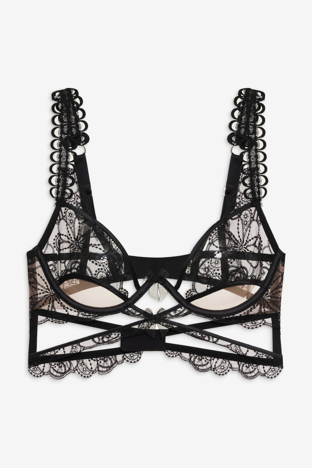 Women Swirly Floral Embroidered Bra - Noir