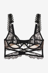 Women Swirly Floral Embroidered Bra - Noir
