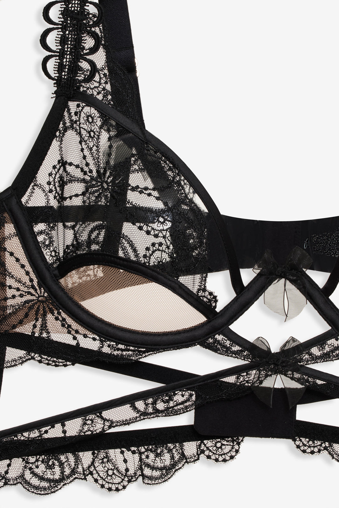 Women Swirly Floral Embroidered Bra - Noir