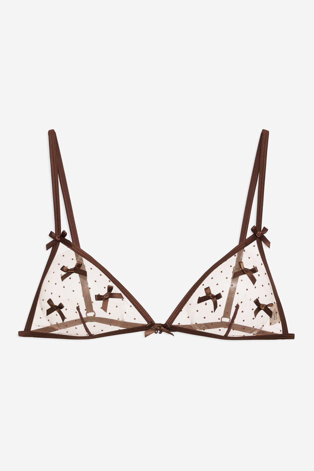 Women Flock Dot Bows Triangle Bralette - Brown