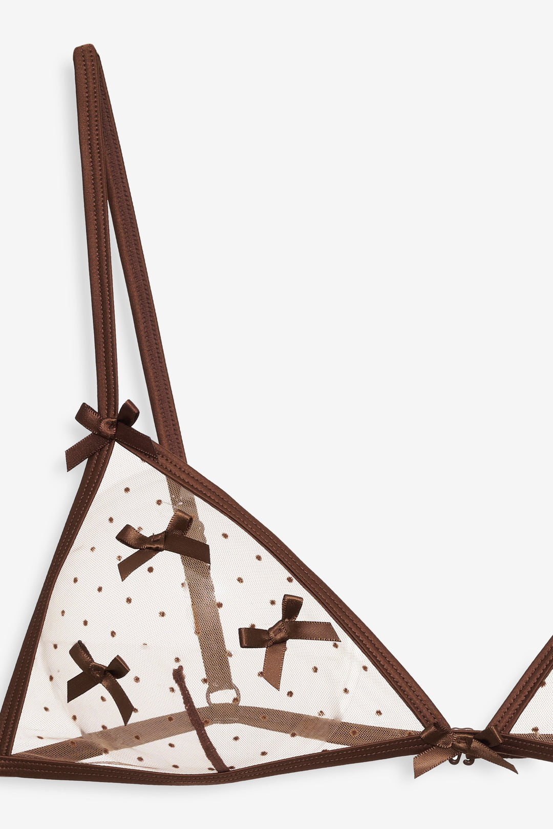 Women Flock Dot Bows Triangle Bralette - Brown