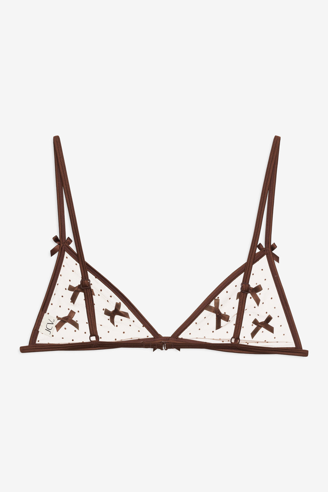 Women Flock Dot Bows Triangle Bralette - Brown