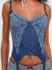 Women Denim Hearts Bustier - Blue