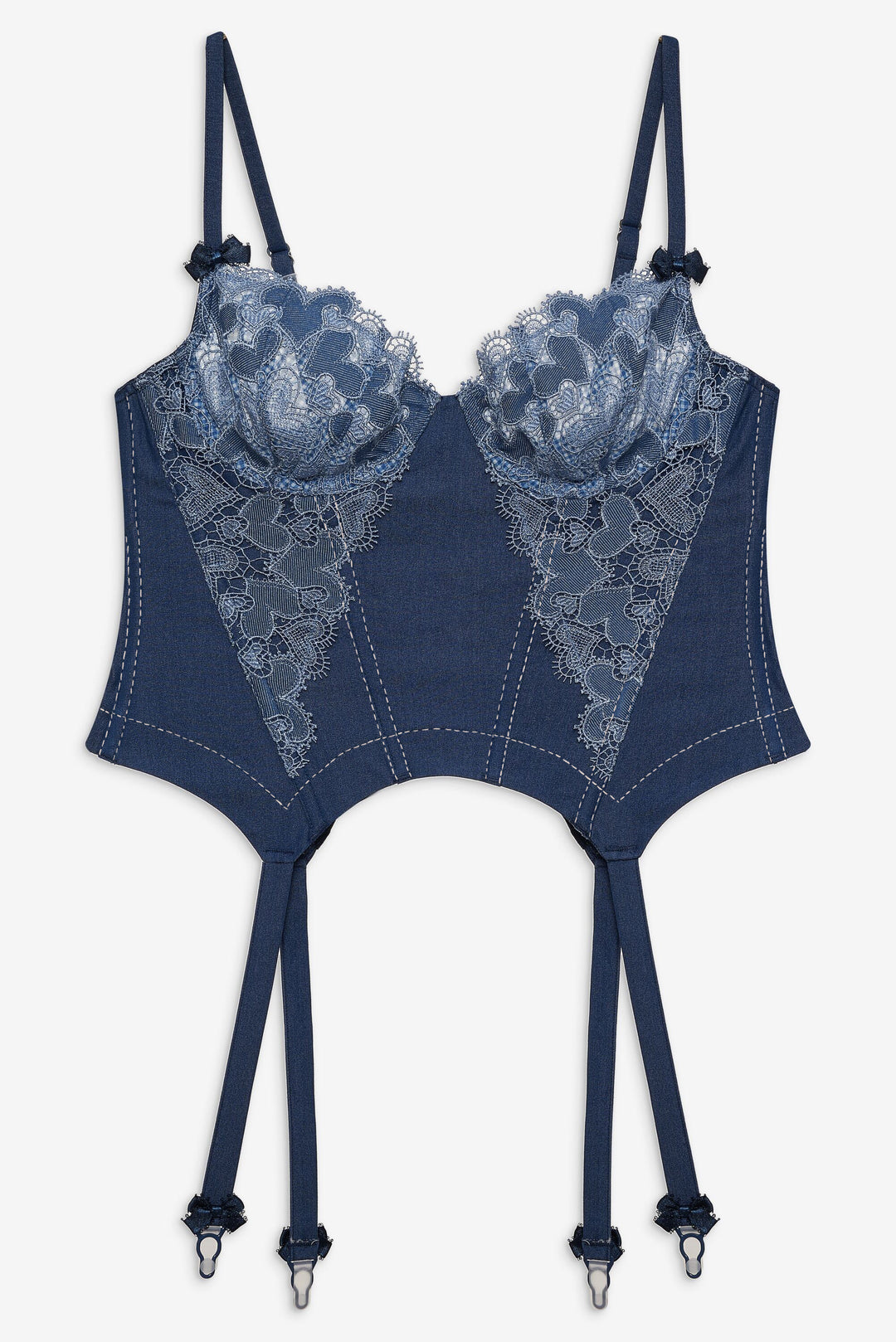 Women Denim Hearts Bustier - Blue